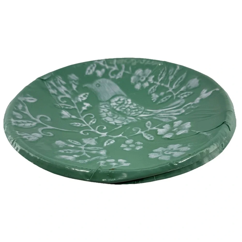 CBK Inspired Home Sage Green Enamel Embossed‎ Bird Wall Plates 11